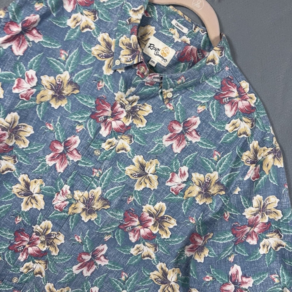 Reyn Spooner Button Down Shirt Mens 2XL Blue Hawaiian Floral Tropical